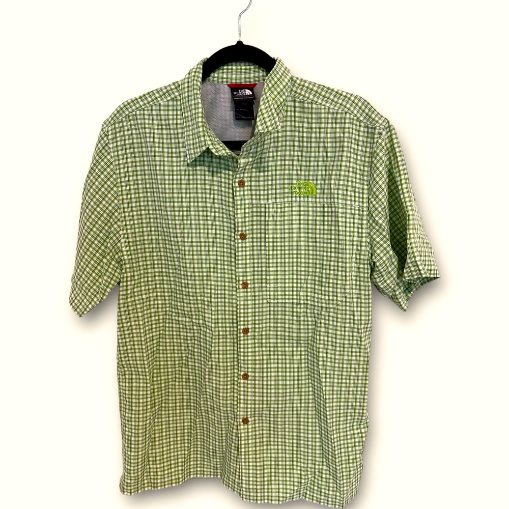 The North Face Shirt Men's M Short Sleeve Green Lightweight Top LOGO‎ Plaid✅